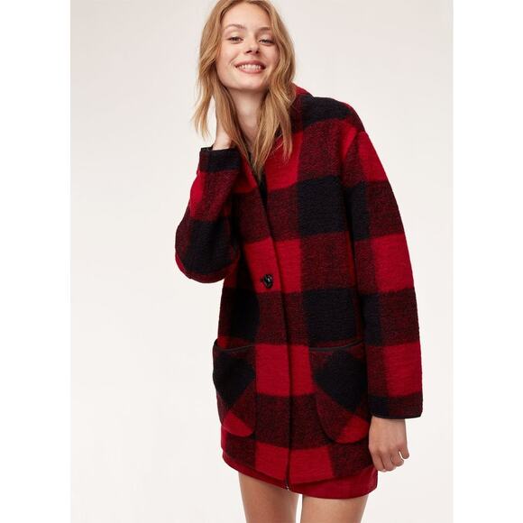 WILFRED FREE Aritzia Neelam Wool Blend Jacket Sz XXS Red Buffalo Plaid - Picture 6 of 12
